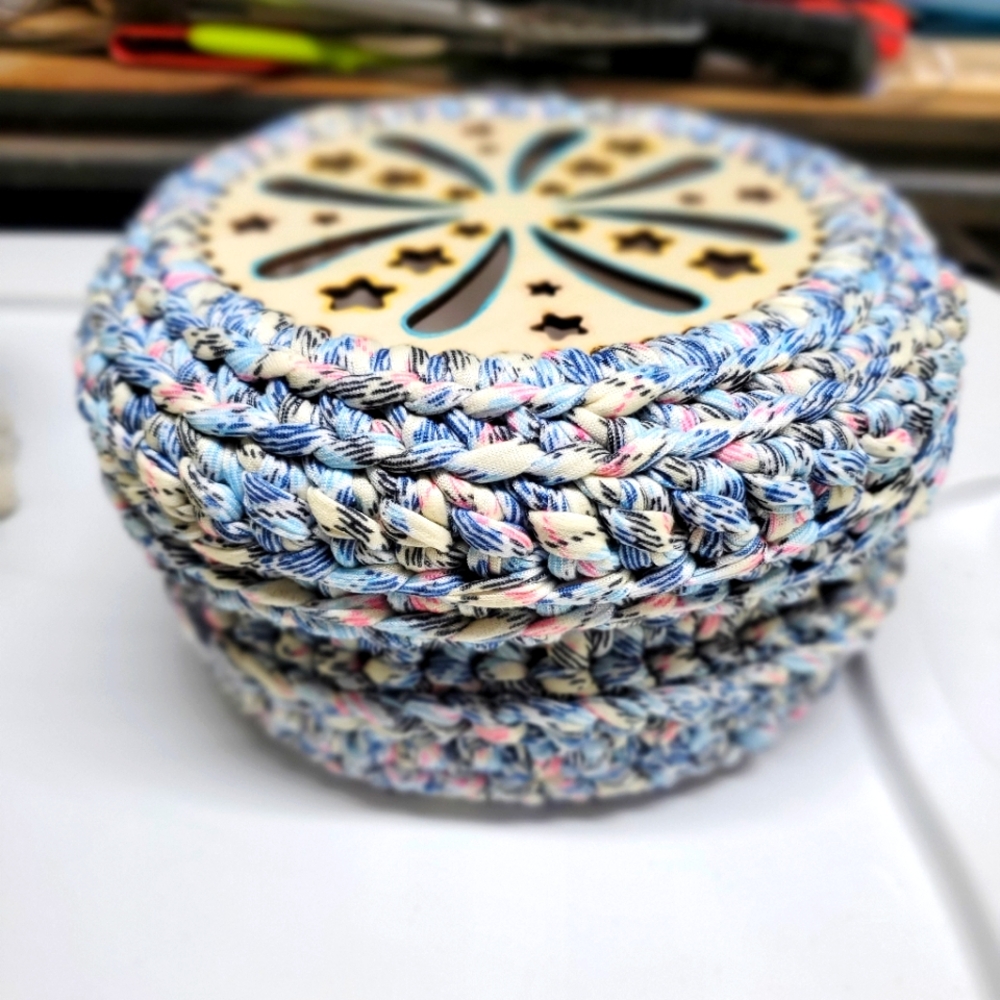 Handcrafted Blue and Pink Woven Basket